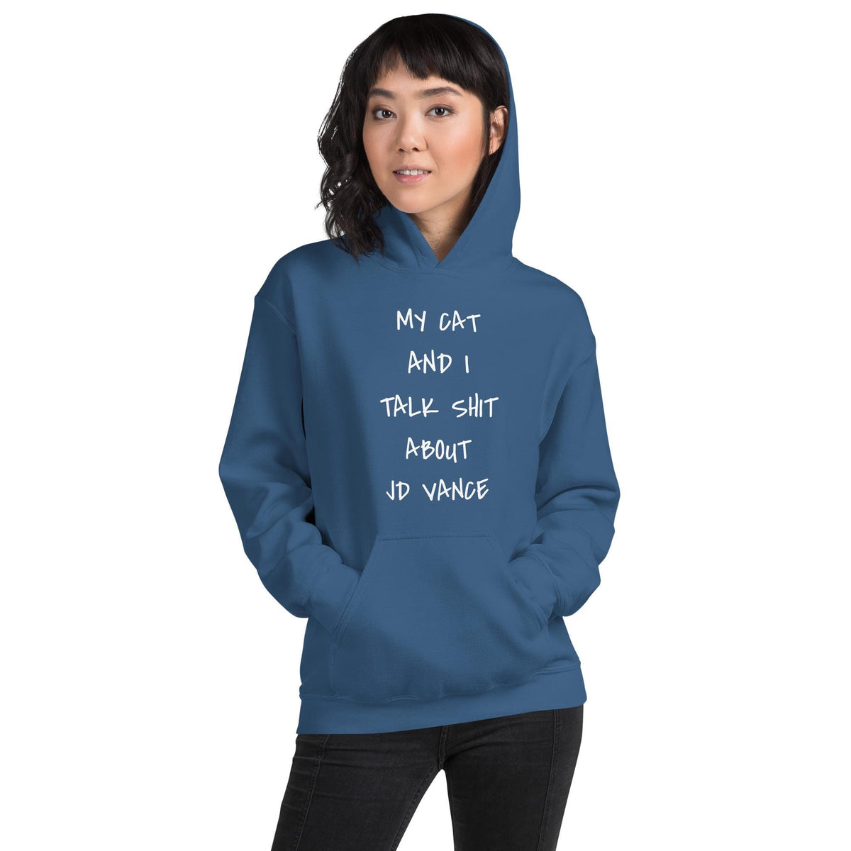 My cat and I talk shit about JD Vance hooded sweatshirt, childless cat lady who votes hoodie, vote 2024, Unisex Hoodie