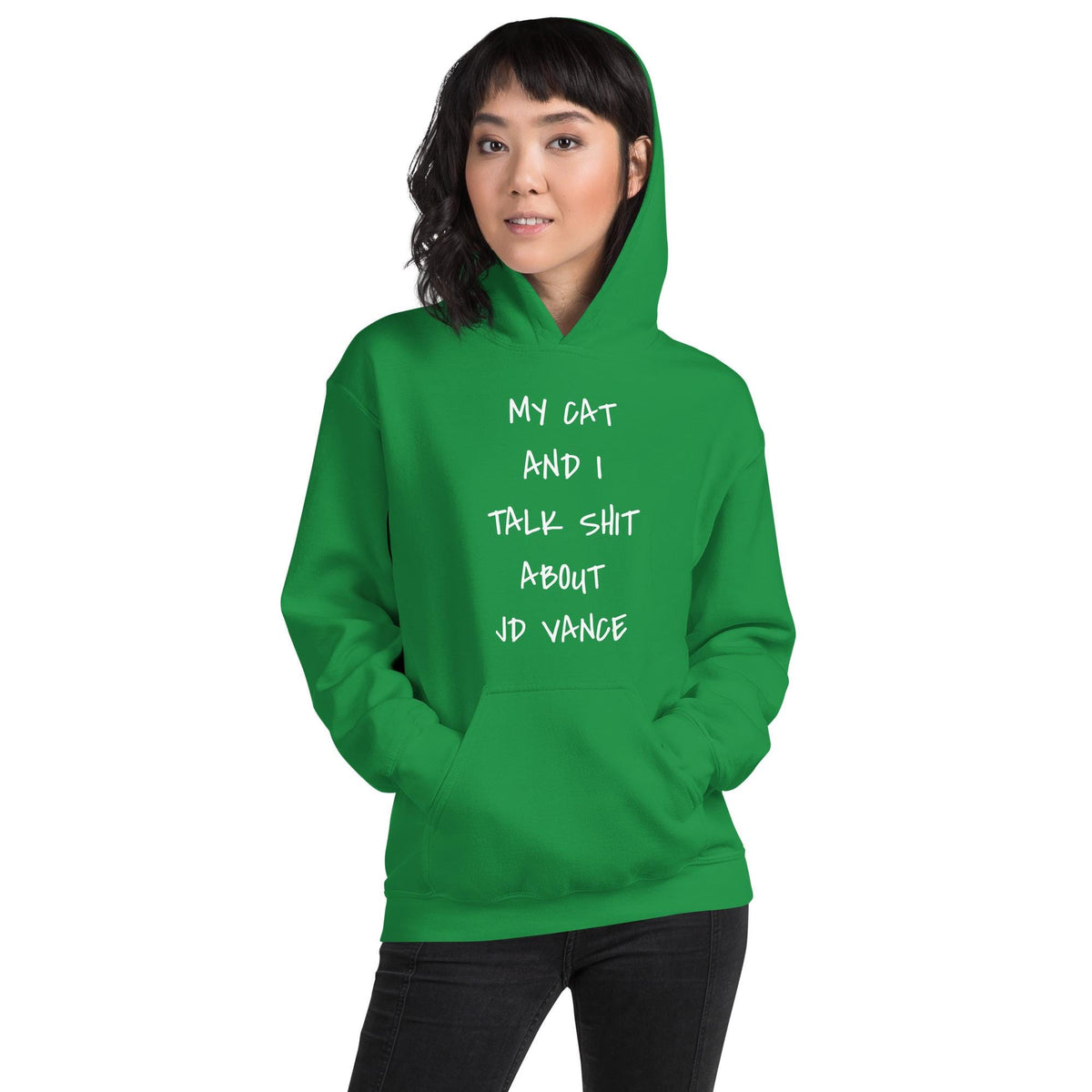 My cat and I talk shit about JD Vance hooded sweatshirt, childless cat lady who votes hoodie, vote 2024, Unisex Hoodie