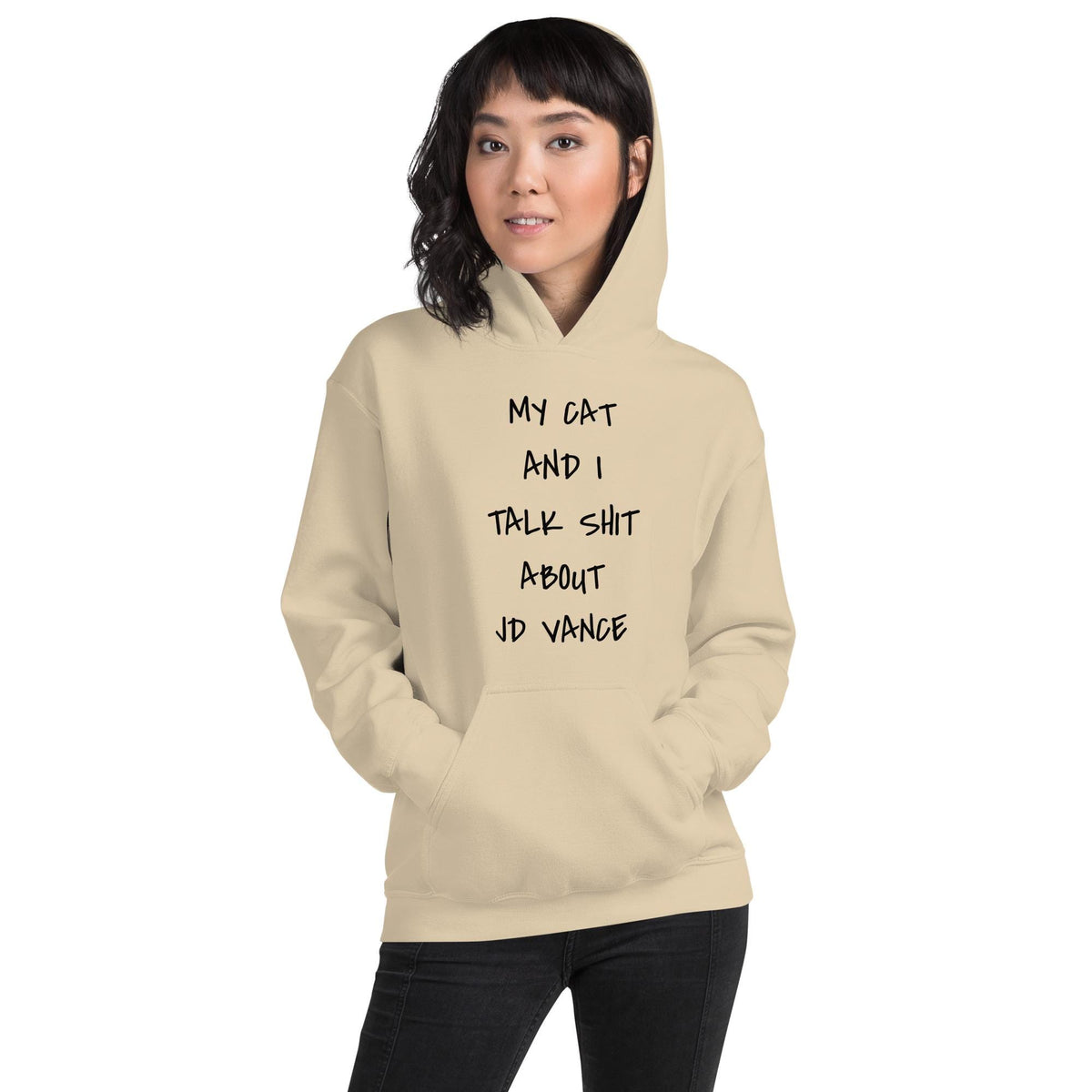 My cat and I talk shit about JD Vance hooded sweatshirt, childless cat lady who votes hoodie, vote 2024, Unisex Hoodie