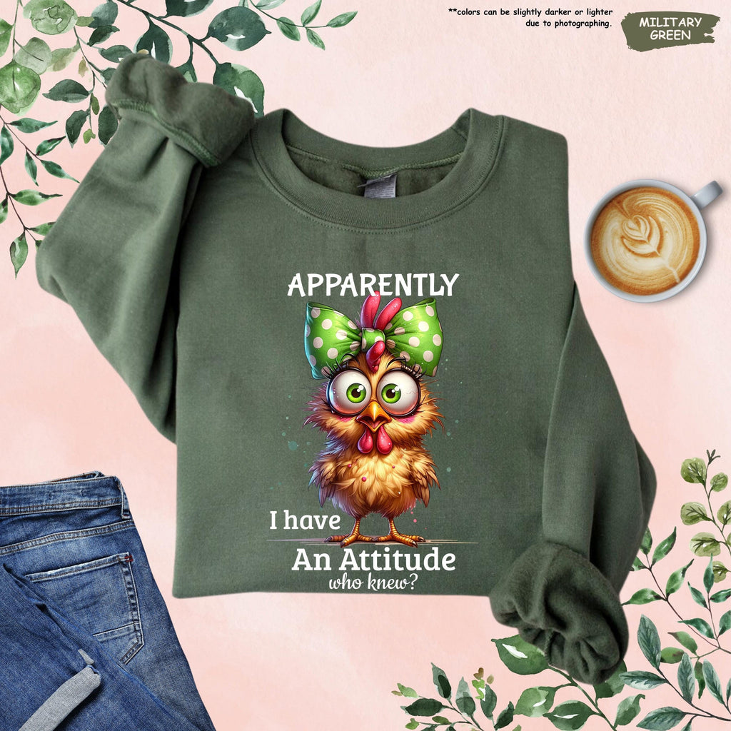 Apparently I Have an Attitude Who Knew Sweatshirt,Funny Chicken Sweater,Adult Humor Sweater,Funny Sweater,Sarcastic Hoodie,Funny Friend Gift