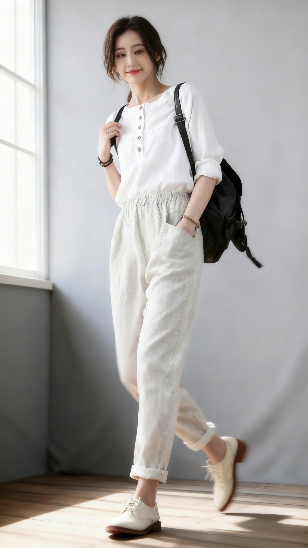 women elastic waist linen pants , casual minimal cropped pants, Long Linen pants, Tapered Linen Pants with pockets, Ylistyle C1863