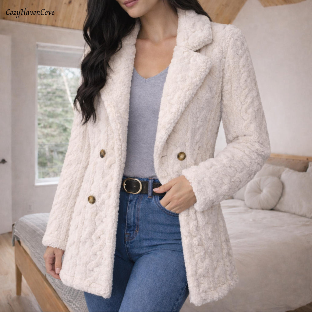 Womens Winter Coat Jacket, Long Knit Button Cardigan, Minimalist Outerwear, Red White Pink Autumn Layer