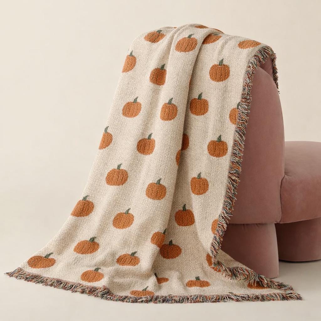 Minimal Pumpkin Pattern Woven Blanket | Fall Harvest Throw