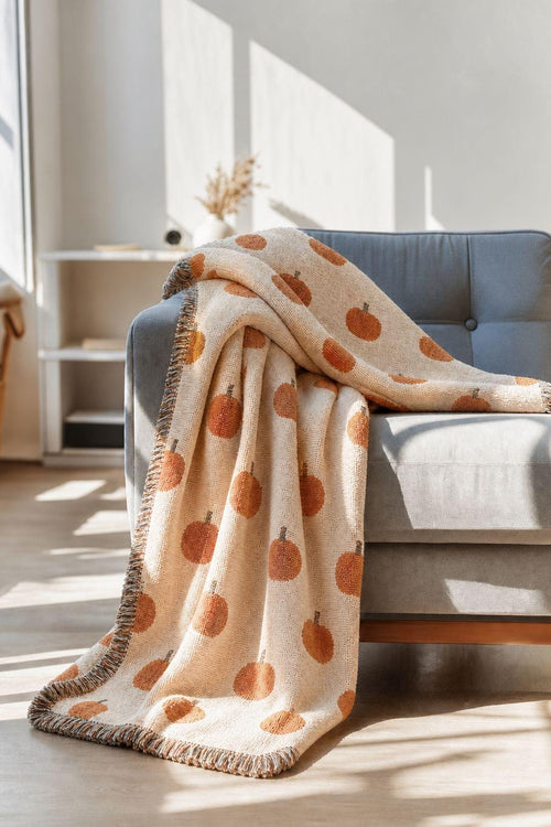 Minimal Pumpkin Pattern Woven Blanket | Fall Harvest Throw