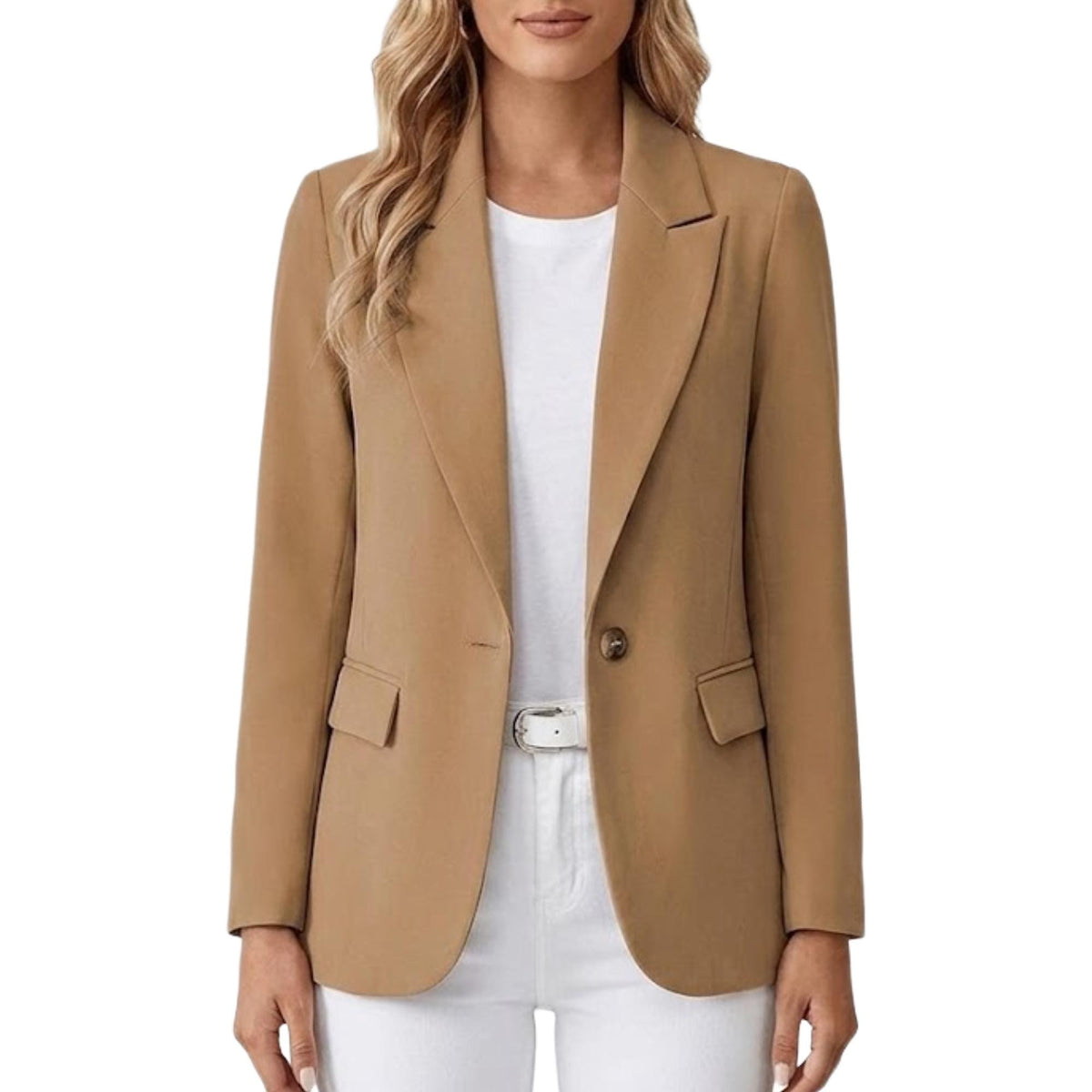 Women's Minimalist Stylish Wool Blazer - Classic Single Button Coat For Women - Handmade  Camel Wool Casual Outerwear Coat - Gift For Her
