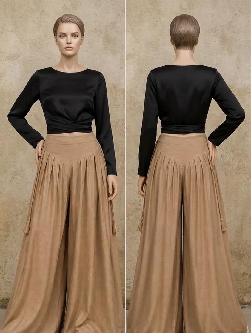 Boho Wide Leg Palazzo Pants for Women | High Waist Flowy Linen Look Trousers | Casual Summer Lounge Pants | Boho Linen Trousers | Minimalist