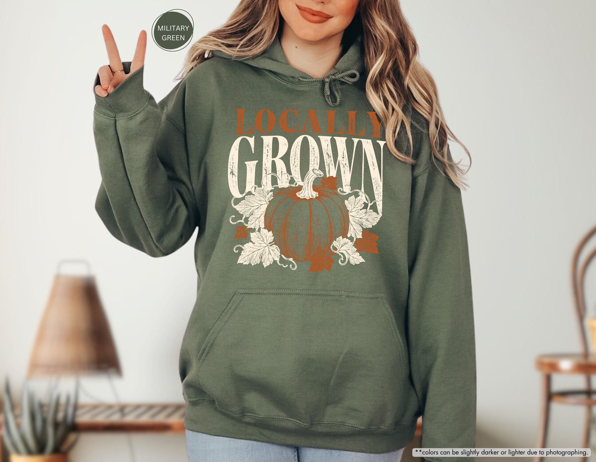 Locally Grown Sweatshirt, Farmer Life Hoodie, Distressed Pumpkin Gift, Women Fall Sweater, Pumpkin Lover Hoodie, Autumn Vibes Sweatshirt