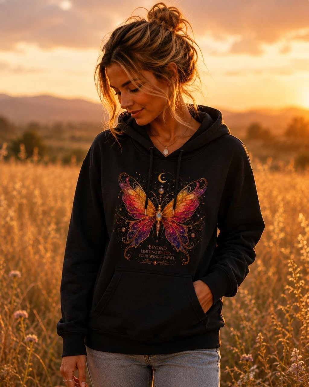 Butterfly Hoodie | Inspirational Butterfly Sweatshirt | Spiritual Hoodie | Celestial Butterfly Gift | Boho Graphic Hoodie