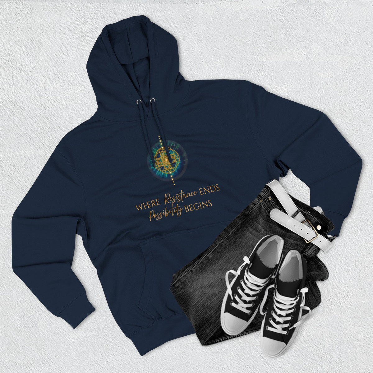 Inspirational Sacred Geometry Hoodie | Where Resistance Ends, Possibility Begins | Spiritual Hoodie | Mindfulness Gift | Unisex Sweatshirt