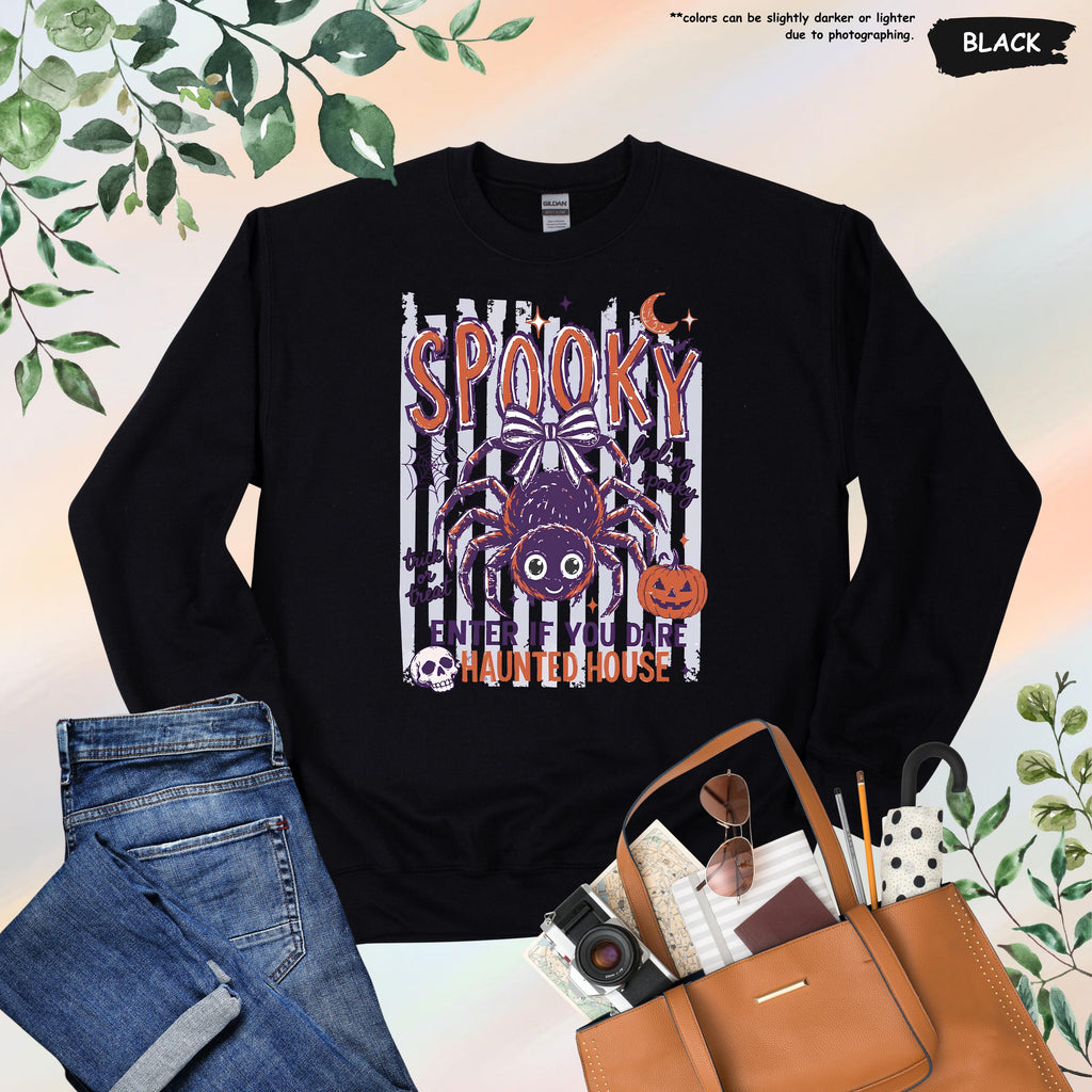 Spooky Halloween Hoodie, Spooky House Sweatshirt, Women Halloween Gift, Stripped Feeling Spooky Sweater, Pumpkin Season Sweater