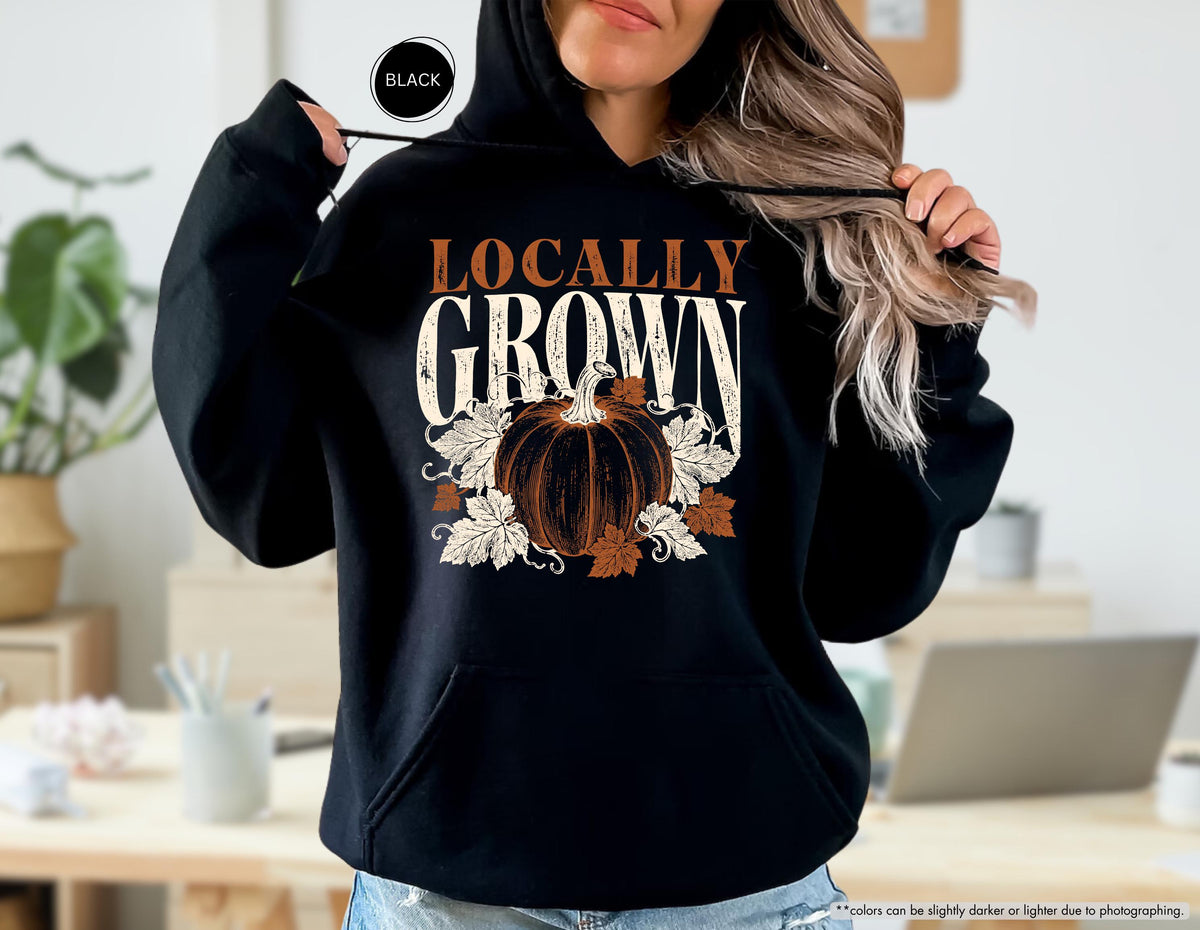 Locally Grown Sweatshirt, Farmer Life Hoodie, Distressed Pumpkin Gift, Women Fall Sweater, Pumpkin Lover Hoodie, Autumn Vibes Sweatshirt