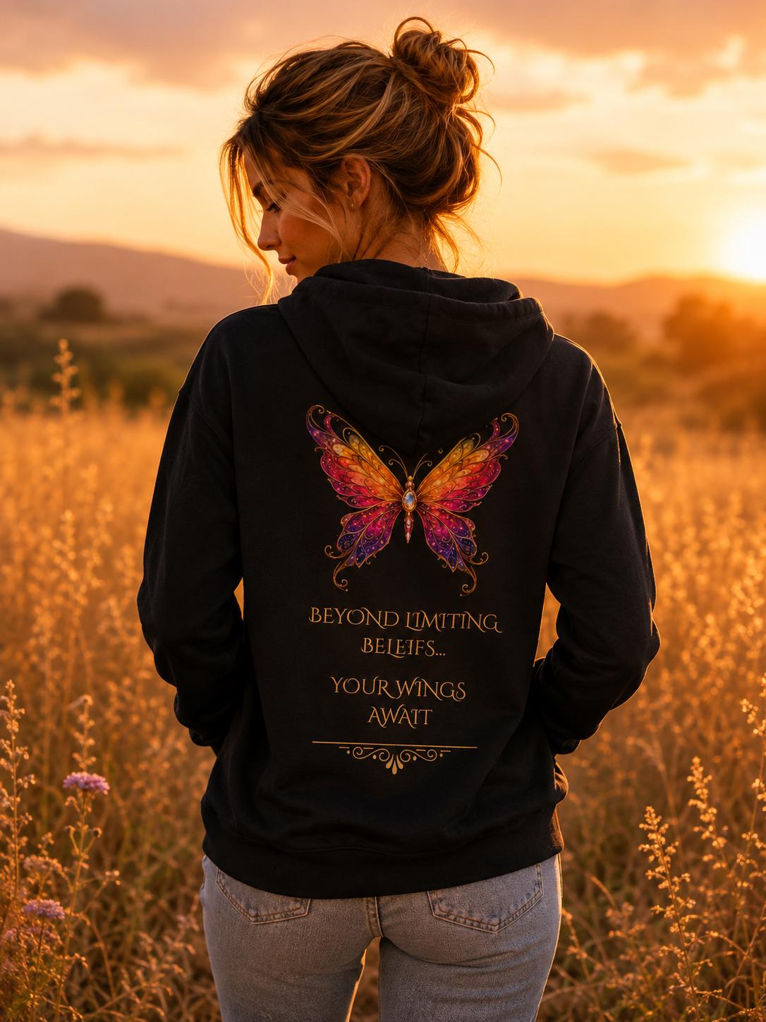 Butterfly Hoodie | Inspirational Butterfly Sweatshirt | Spiritual Hoodie | Celestial Butterfly Gift | Boho Graphic Hoodie