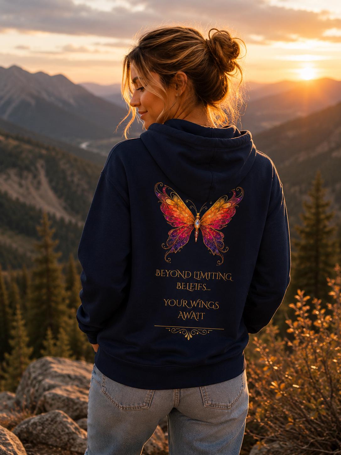 Butterfly Hoodie | Inspirational Butterfly Sweatshirt | Spiritual Hoodie | Celestial Butterfly Gift | Boho Graphic Hoodie