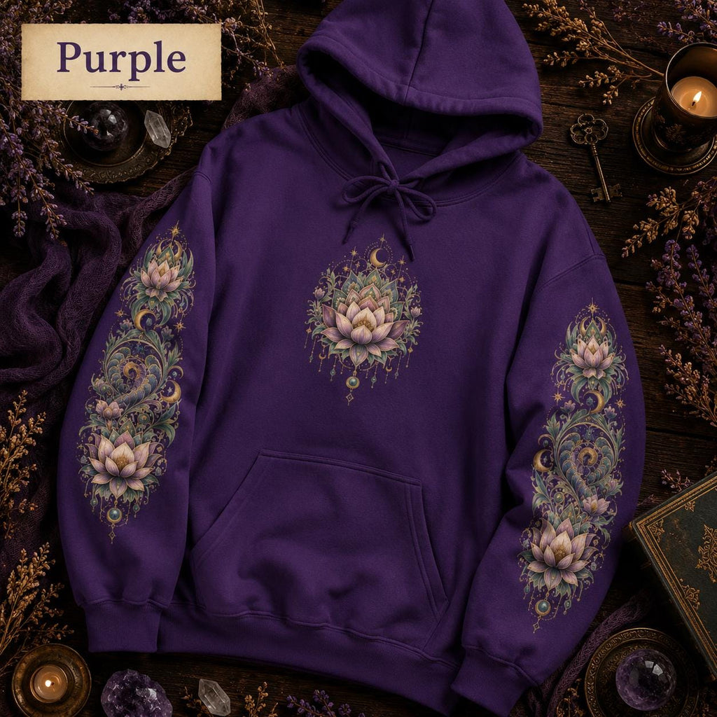 Lotus Mandala Hoodie, Celestial Floral Sweatshirt, Boho Spiritual Pullover (DTG Print)