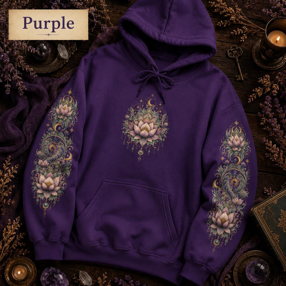Lotus Mandala Hoodie, Celestial Floral Sweatshirt, Boho Spiritual Pullover (DTG Print)