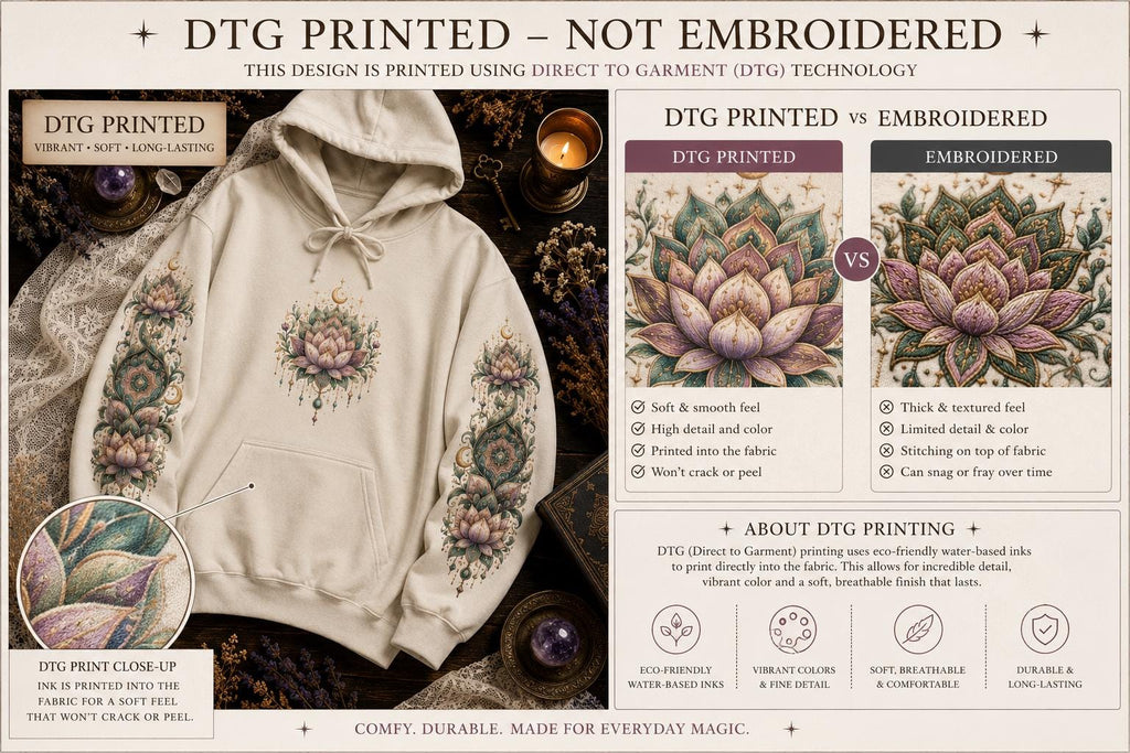 Lotus Mandala Hoodie, Celestial Floral Sweatshirt, Boho Spiritual Pullover (DTG Print)