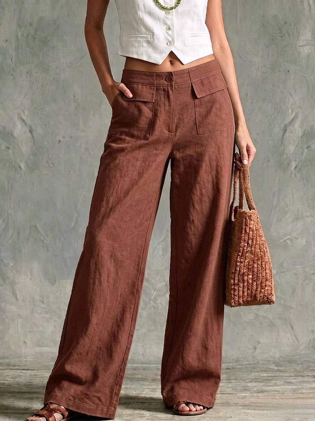 Women's Loose Fit Casual Pants, Solid Color Elastic Waist Trousers, Relaxed Everyday Pants, Comfy Wide Leg Pants, Minimalist Style