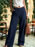 Women's Loose Fit Casual Pants, Solid Color Elastic Waist Trousers, Relaxed Everyday Pants, Comfy Wide Leg Pants, Minimalist Style