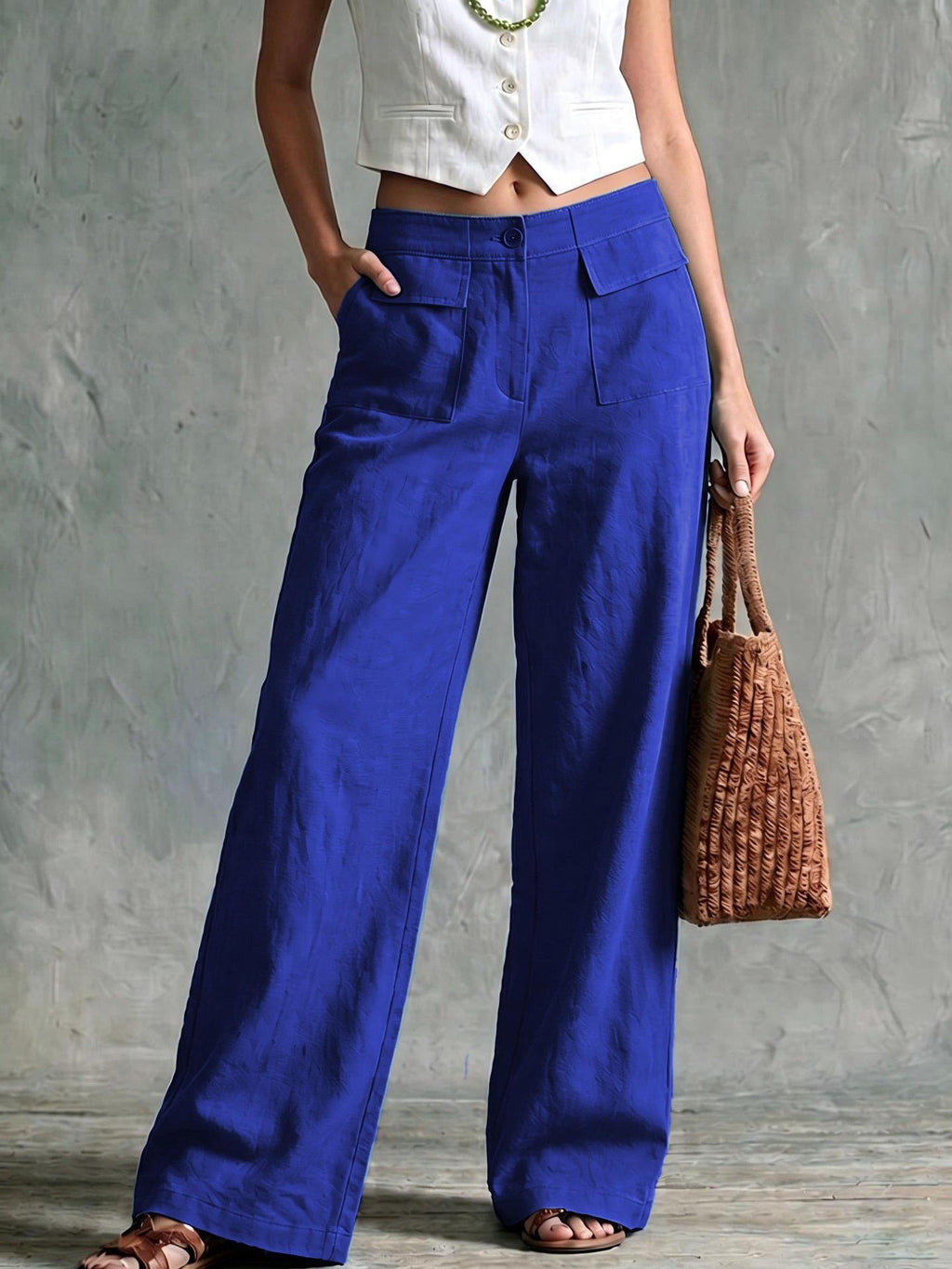 Women's Loose Fit Casual Pants, Solid Color Elastic Waist Trousers, Relaxed Everyday Pants, Comfy Wide Leg Pants, Minimalist Style