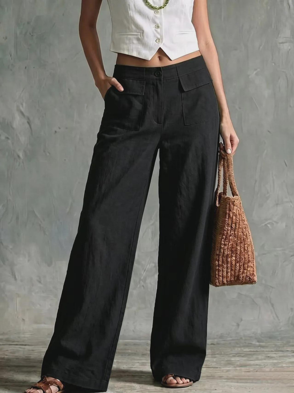 Women's Loose Fit Casual Pants, Solid Color Elastic Waist Trousers, Relaxed Everyday Pants, Comfy Wide Leg Pants, Minimalist Style