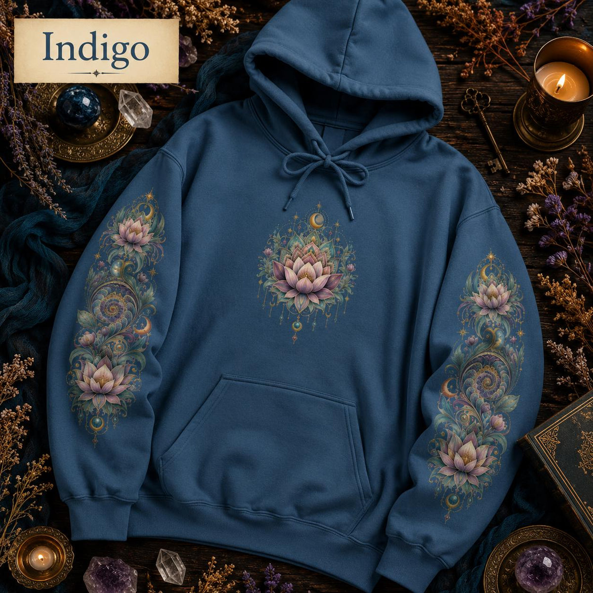 Lotus Mandala Hoodie, Celestial Floral Sweatshirt, Boho Spiritual Pullover (DTG Print)