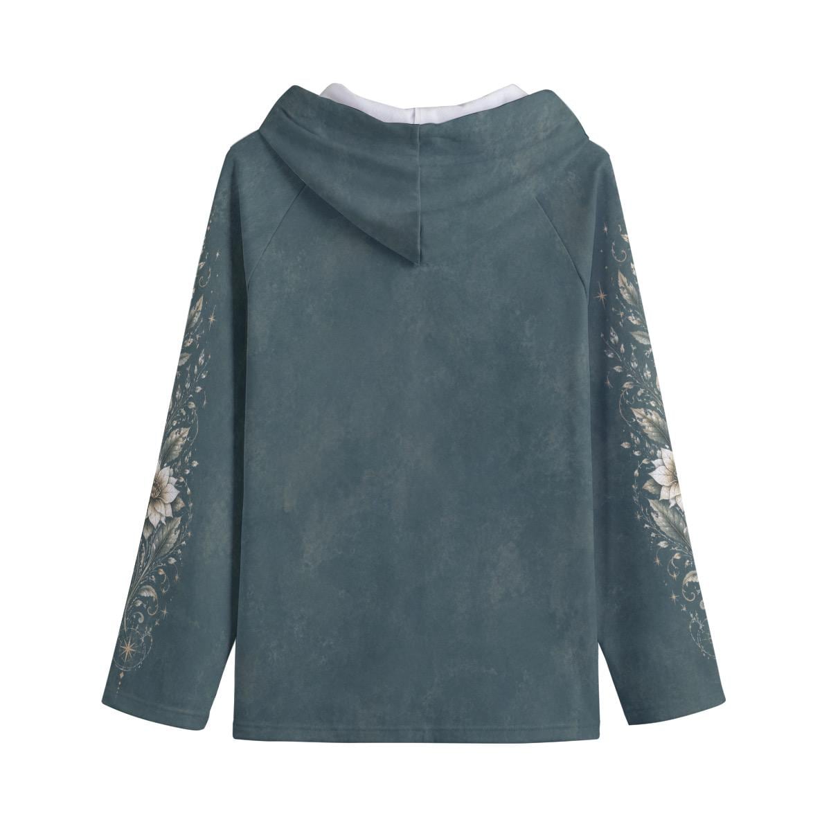 Women's Botanical Celestial Hoodie, Teal Floral Hoodie, Boho Fleece Pullover, Moon & Wildflower Swea