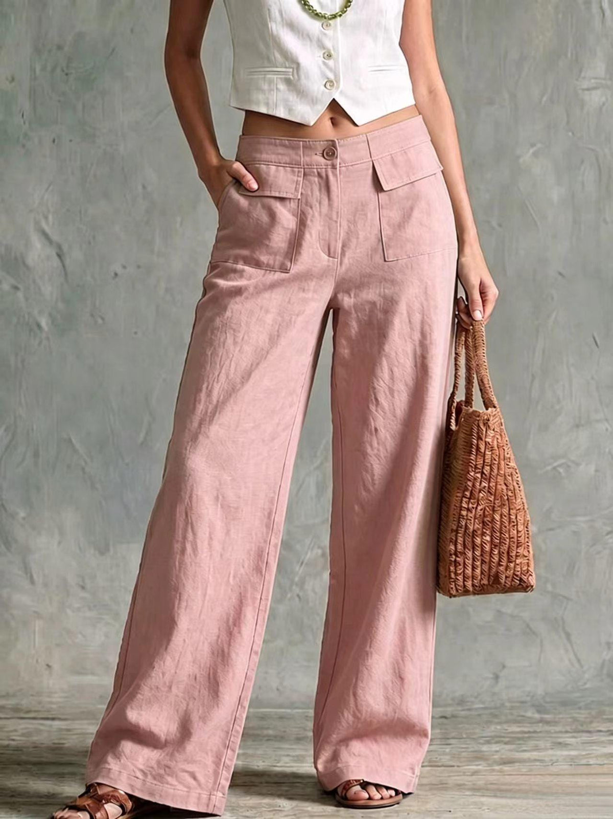 Women's Loose Fit Casual Pants, Solid Color Elastic Waist Trousers, Relaxed Everyday Pants, Comfy Wide Leg Pants, Minimalist Style