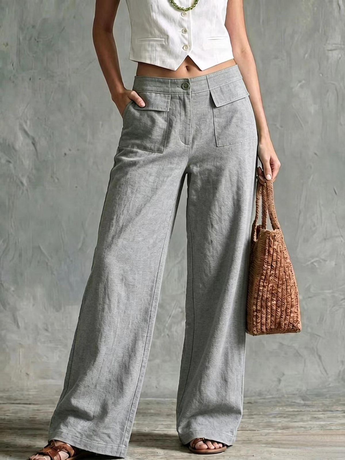 Women's Loose Fit Casual Pants, Solid Color Elastic Waist Trousers, Relaxed Everyday Pants, Comfy Wide Leg Pants, Minimalist Style