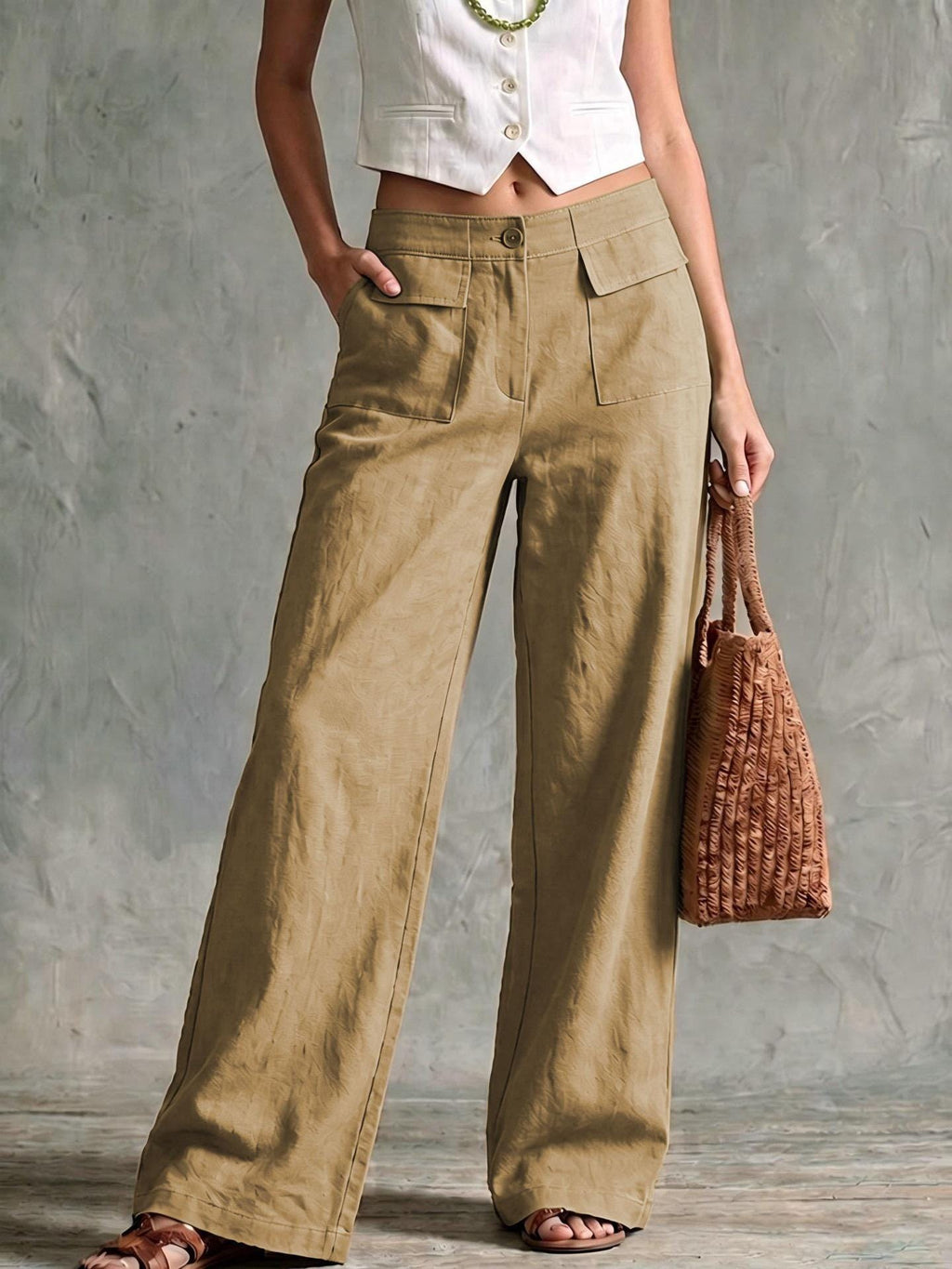 Women's Loose Fit Casual Pants, Solid Color Elastic Waist Trousers, Relaxed Everyday Pants, Comfy Wide Leg Pants, Minimalist Style