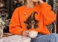 Witch Skull Halloween Sweatshirt Vintage Gothic Floral Crewneck for Women