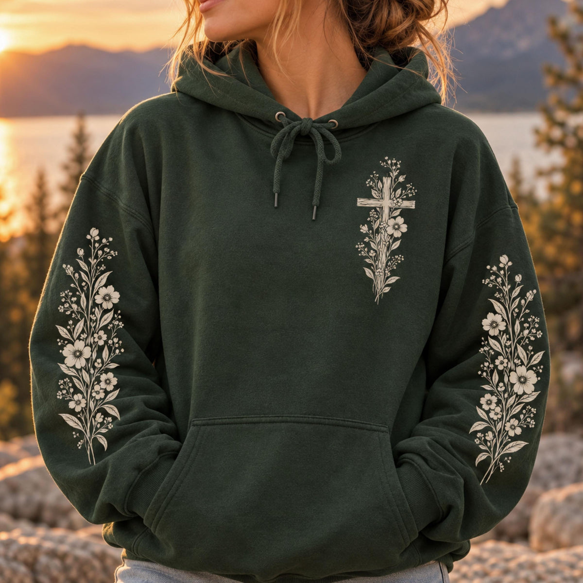 Floral Cross Hoodie Christian Hoodies For Women Vintage Christian Clothes Botanical Cross Shirt Faith Based Gifts Bible Study Outfit